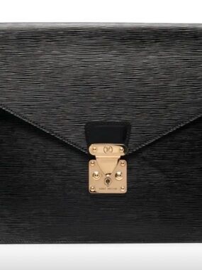 Louis Vuitton Black Epi Leather Envelope Clutch with Gold Hardware Accent